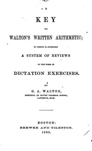 Tapa de A key to Walton's written arithmetic