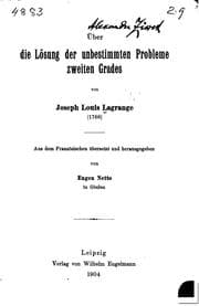 Tapa de Über die lösung der unbestimmten probleme zweiten grades