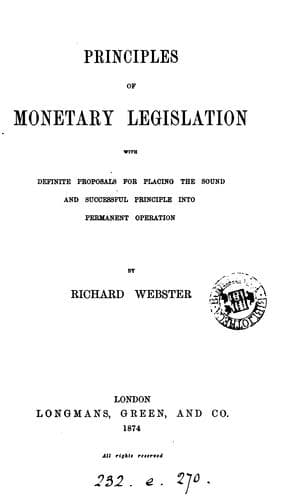 Tapa de Principles of monetary legislation