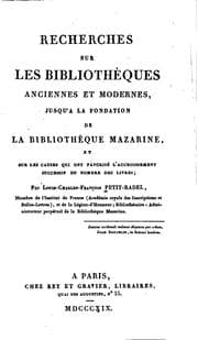 Tapa de Recherches sur les bibliothèques anciennes et modernes