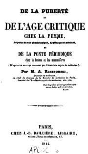Tapa de De la puberté et de l'âge critique chez la femme