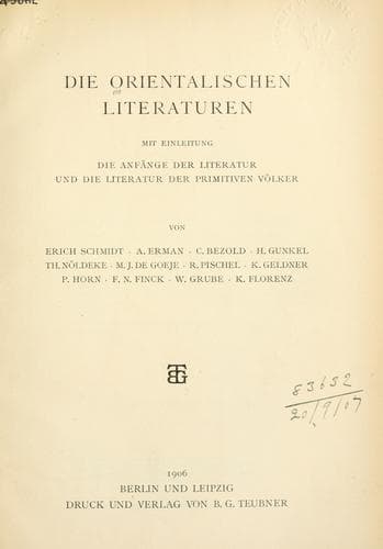 Tapa de Die orientalischen literaturen