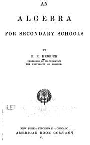 Tapa de An algebra for secondary schools
