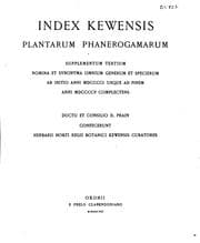 Tapa de Index kewensis plantarum phanerogamarum nomina et synonyma omnium generum et specierum a Linnaeo usque ad annum MDCCCLXXXV complectens nomine recepto auctore patria unicuique plantae subjectis
