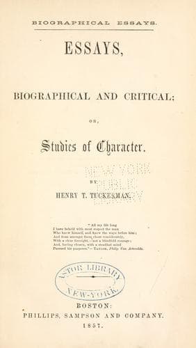 Tapa de Essays, biographical and critical
