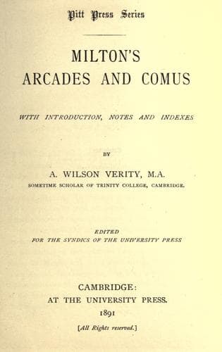 Tapa de Milton's Arcades and comus
