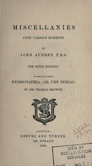 Tapa de Miscellanies upon various subjects. 5th ed., to which is added Hydriotaphia, or Urn Burial