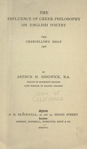 Tapa de The influence of Greek philosophy on English poetry