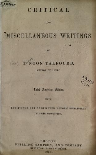 Tapa de Critical and miscellaneous writings.