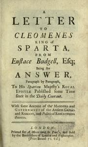 Tapa de A letter to Cleomenes, King of Sparta, from Eustace Budgell ..
