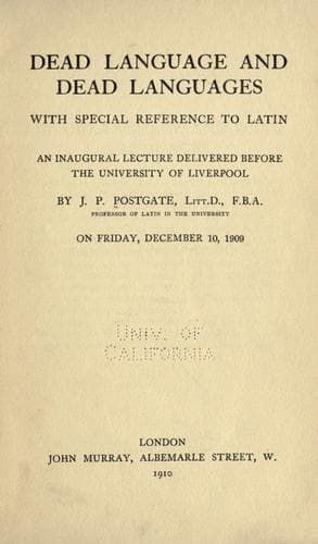 Tapa de Dead language and dead languages with special reference to Latin