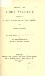 Tapa de Memorial of Bishop Waynflete