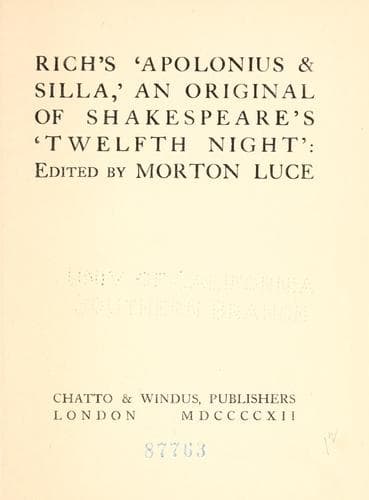 Tapa de Rich's 'Apolonius & Silla,'