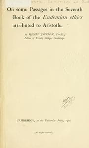 Tapa de On some passages in the Seventh Book of Eudemian ethics attributed to Aristotle