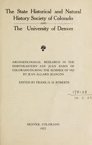 Tapa de Archaeological research in the north-eastern San Juan basin of Colorado