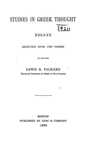 Tapa de Studies in Greek thought