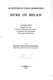 Tapa de An edition of Philip Massinger's Duke of Milan