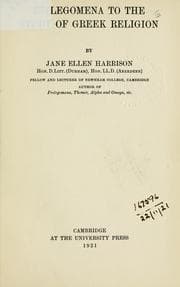 Tapa de Epilegomena to the study of Greek religion
