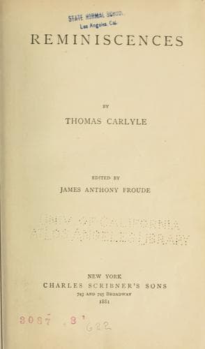 Tapa de Reminiscences by Thomas Carlyle