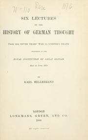 Tapa de Six lectures on the history of German thought from the Seven years' war to Goethe's death