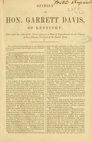 Tapa de Opinion of Hon. Garrett Davis