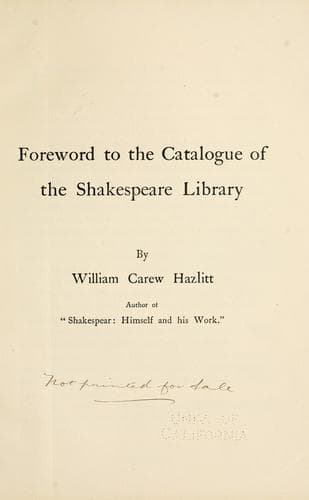 Tapa de Foreword to the catalogue of the Shakespeare library