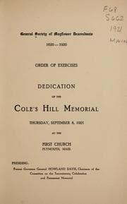 Tapa de Order of exercises, dedication of the Cole's Hill Memorial, Thursday, September 8, 1921, at the First Church, Plymouth, Mass