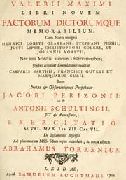 Tapa de Libri novem factorum dictorumque memorabilium  Cum notis integris Henrici Loriti Glareani, Stephani Pighii, Justi Lipsii, Christophori Coleri, et Johannis Vorstii