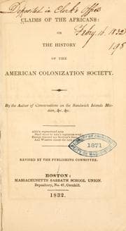 Tapa de Claims of the Africans: or, History of the American Colonization Society