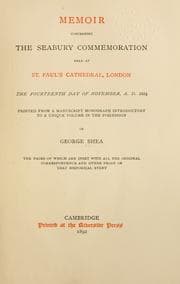 Tapa de Memoir concerning the Seabury commemoration held at St. Paul's Cathedral, London, the fourteenth day of November, A. D. 1884