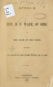 Tapa de Speech of Hon. B. F. Wade, of Ohio, on the state of the Union
