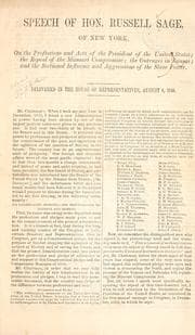 Tapa de Speech of Hon. Russell Sage, of New York, on the professions and acts of the President of the United States