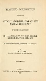 Tapa de Standing information regarding the official administration of the Madras presidency in each department
