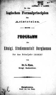 Tapa de Zu den logischen Formalprincipien des Aristoteles