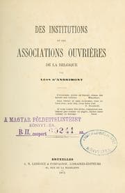Tapa de Des institutions et des associations ouvrières de la Belgique
