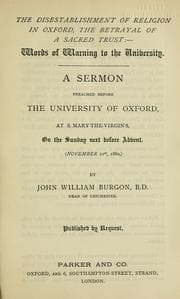 Tapa de The disestablishment of religion in Oxford, the betrayal of a sacred trust