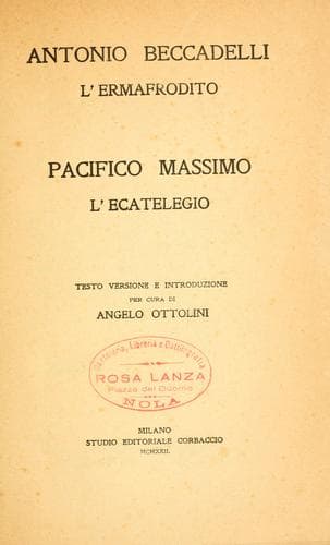 Tapa de L' ermafrodito [di] Antonio Beccadelli.