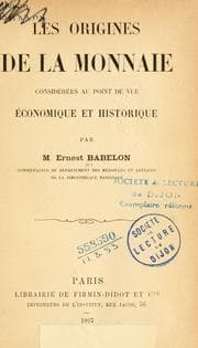 Tapa de Les origines de la monnaie considérées au point de vue économique et historique