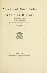Tapa de Memoirs and artistic studies of Adelaide Ristori