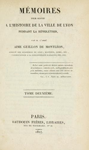Tapa de Mémoires pour servir à l'histoire de la ville de Lyon pendant la révolution