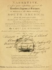 Tapa de Narrative, of a five years' expedition, against the revolted Negroes of Surinam in Guiana, on the wild coast of South America