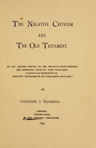 Tapa de The negative criticism and the Old Testament