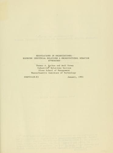 Tapa de Negotiations in organizations