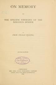 Tapa de On memory and the specific energies of the nervous system