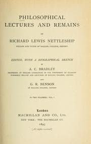 Tapa de Philosophical lectures and remains of Richard Lewis Nettleship