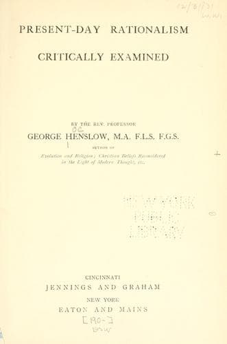 Tapa de Present-day rationalism critically examined