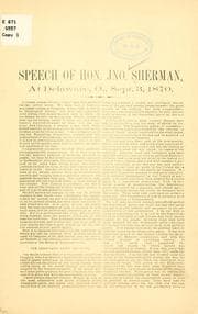 Tapa de Speech of Hon. Jno. Sherman, at Delaware, Ohio, Sept. 3, 1870