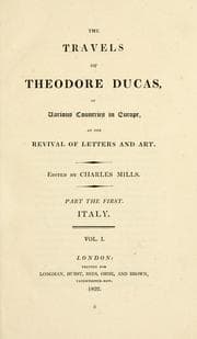 Tapa de The travels of Theodore Ducas in various countries in Europe, at the revival of letters and art