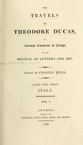 Tapa de The travels of Theodore Ducas [pseud.] in various countries in Europe, at the revival of letters and art