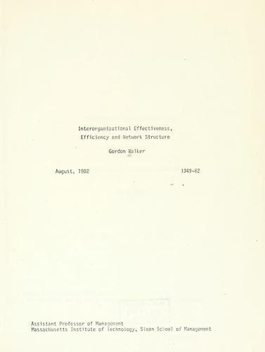 Tapa de Interorganizational effectiveness, efficiency and network structure